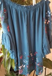 Anthropology Off-the-shoulder Embroidered Blouse